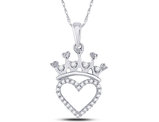 1/10 Carat (ctw) Crown Heart Charm Pendant Necklace in Sterling Silver with Chain